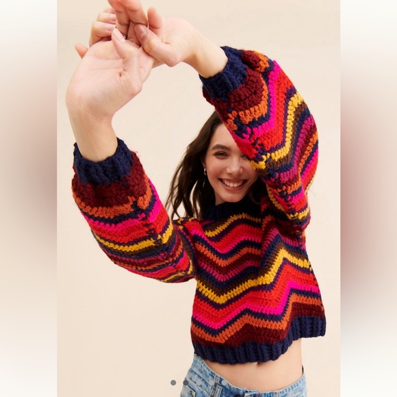 FARM Rio Crochet Vibrant Zigzag Knit Sweater - Picture 2 of 4